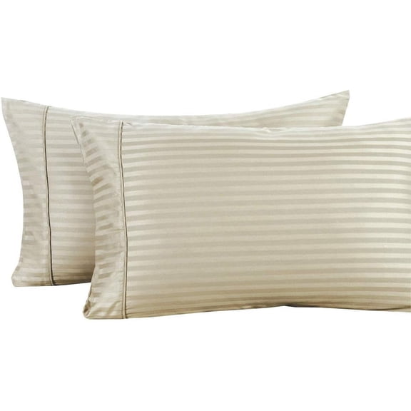 Sheetsnthings Striped 300 Thread Count, 100% Cotton Standard/Queen Pillow Cases, Set of 2, Beige, Soft Pair of Pillowcases