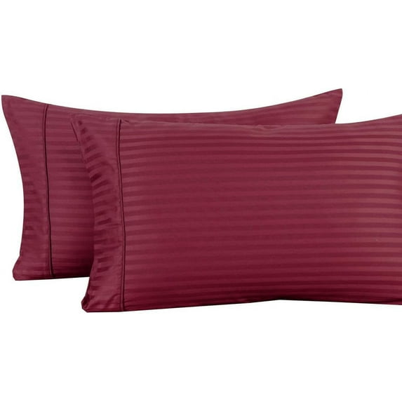 Sheetsnthings Striped 300 Thread Count, 100% Cotton Standard/Queen Pillow Cases, Set of 2, Burgundy, Soft Pair of Pillowcases