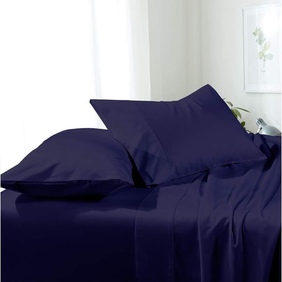 Sheetsnthings Super Soft Wrinkle Resistant Microfiber Bed Sheets Sets with 15" Deep Pockets, King, Solid Navy