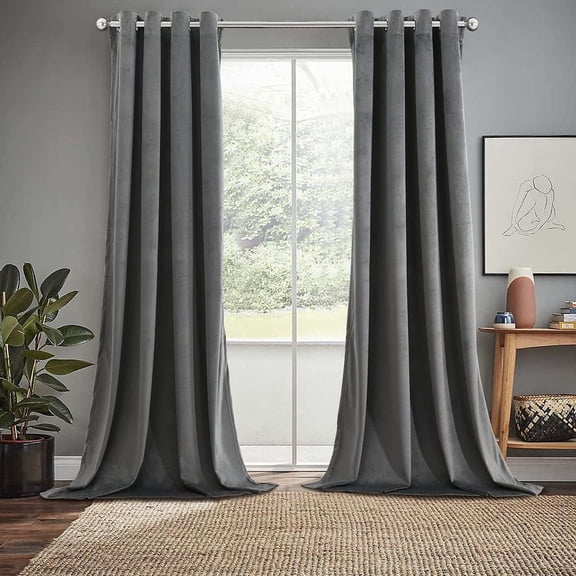 Sheetsnthings Velvet Heavyweight Grommet Top Window Curtains, Set of 2 (52"Wx63"L) Solid Panels, Grey