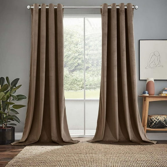Sheetsnthings Velvet Heavyweight Grommet Top Window Curtains, Set of 2 (52"Wx63"L) Solid Panels, Taupe