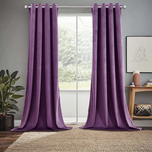 Sheetsnthings Velvet Heavyweight Grommet Top Window Curtains, Set of 2 (52"Wx84"L) Solid Panels, Purple