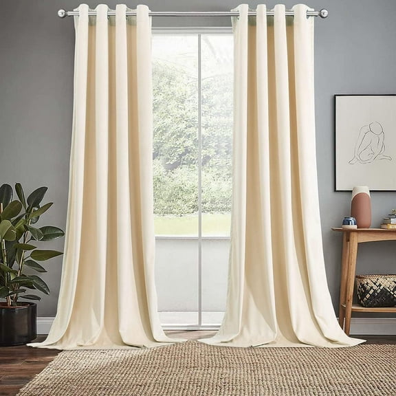 Sheetsnthings Velvet Heavyweight Grommet Top Window Curtains, Set of 2 (52"Wx96"L) Solid Panels, Off-White