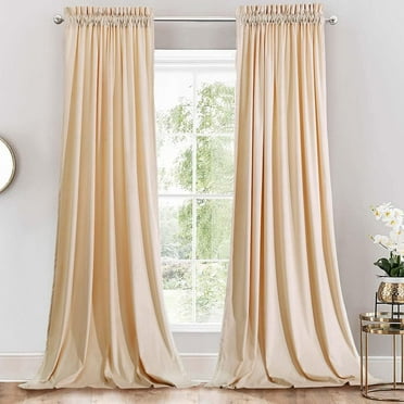 Sheetsnthings Velvet Heavyweight Rod Pocket Window Curtains, Set of 2 (52"Wx63"L) Solid Panels, Beige