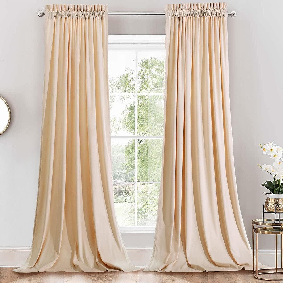 Sheetsnthings Velvet Heavyweight Rod Pocket Window Curtains, Set of 2 (52"Wx96"L) Solid Panels, Beige