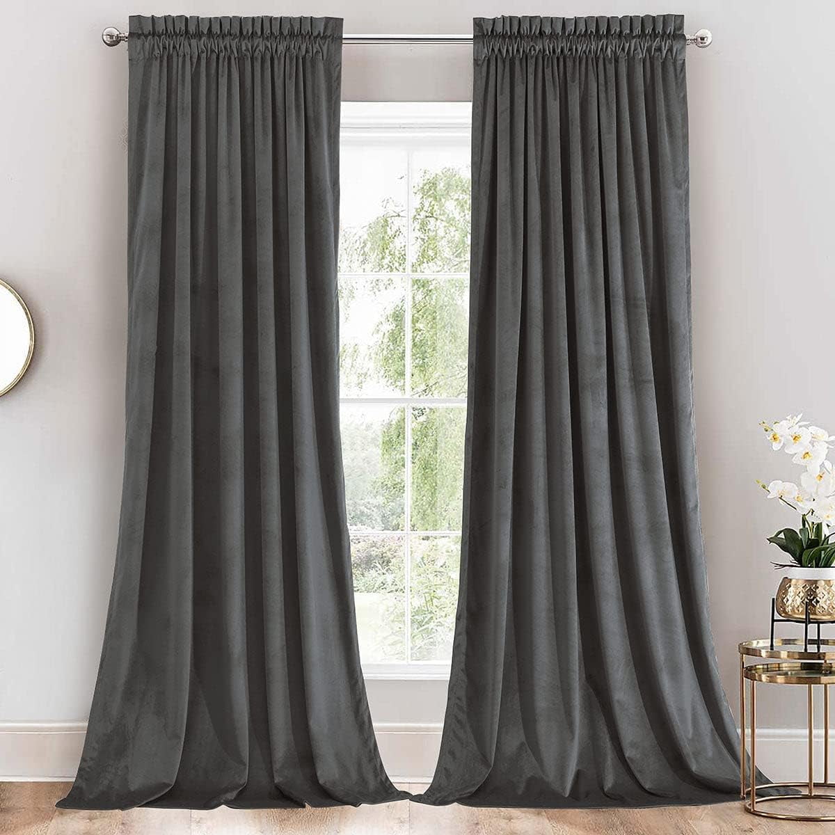 Sheetsnthings Velvet Heavyweight Rod Pocket Window Curtains, Set of 2 ...