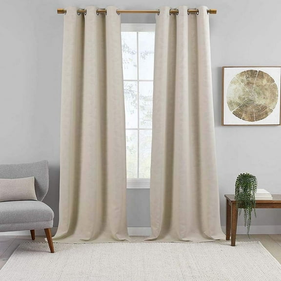 Sheetsnthings Virginia 37-Inch Wide x 63-Inch Long Panel, Blackout Weave Embossed Set of 2 Grommet Top Curtains, Beige