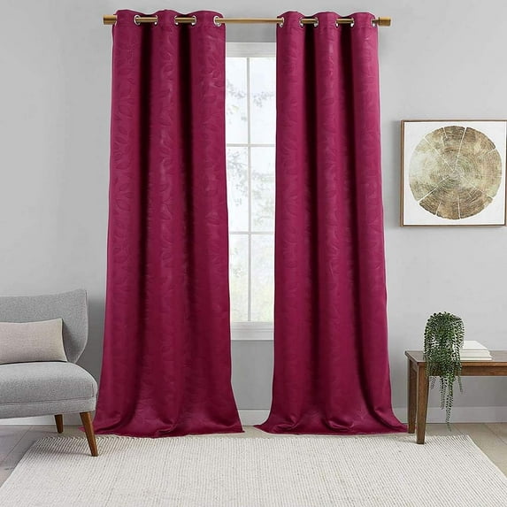 Sheetsnthings Virginia 37-Inch Wide x 63-Inch Long Panel, Blackout Weave Embossed Set of 2 Grommet Top Curtains, Burgundy