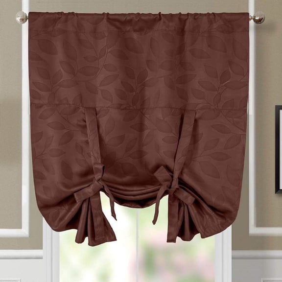 Sheetsnthings Virginia 37-Inch Wide x 63-Inch Long, Triple Weave Blackout Rod Pocket Tie-Up Shade for Small Window, Kitchen or Bathroom Balloon Blind, Chocolate