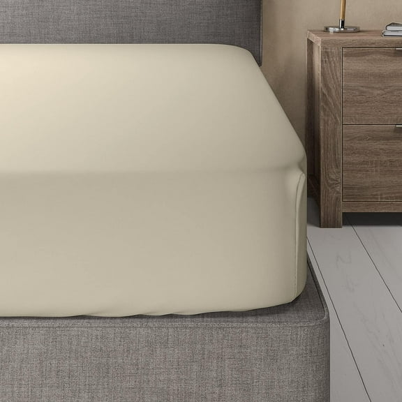 Sheetsnthings Viscose from Bamboo-Cotton Blended Adjustable Fitted Sheet Only (Top Split King, Solid Sand) Silky Soft Deep Pocket Half Split Bottom Sheet