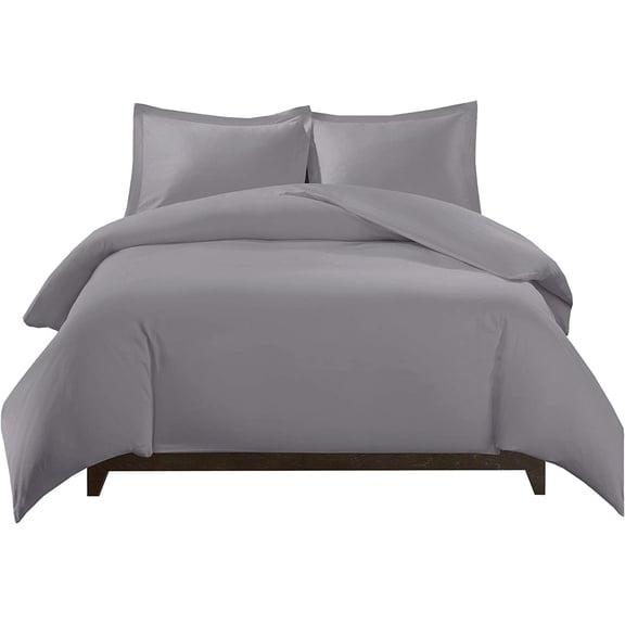 Sheetsnthings Viscose from Bamboo Duvet Bedding Set-Medium Weight Down Alternative Comforter (Duvet Insert with Duvet Cover and 2-Shams) Full/Queen, Solid Grey