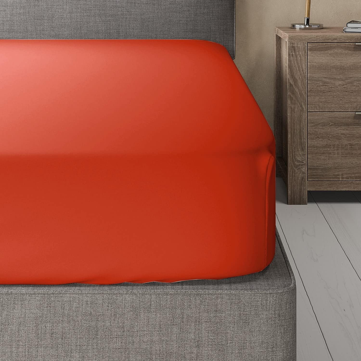 Sheetsnthings Viscose from Bamboo-Cotton Blended Fitted Sheet Only (Queen, Solid Coral) Silky Soft 16-Inch Deep Pocket Bottom Sheet