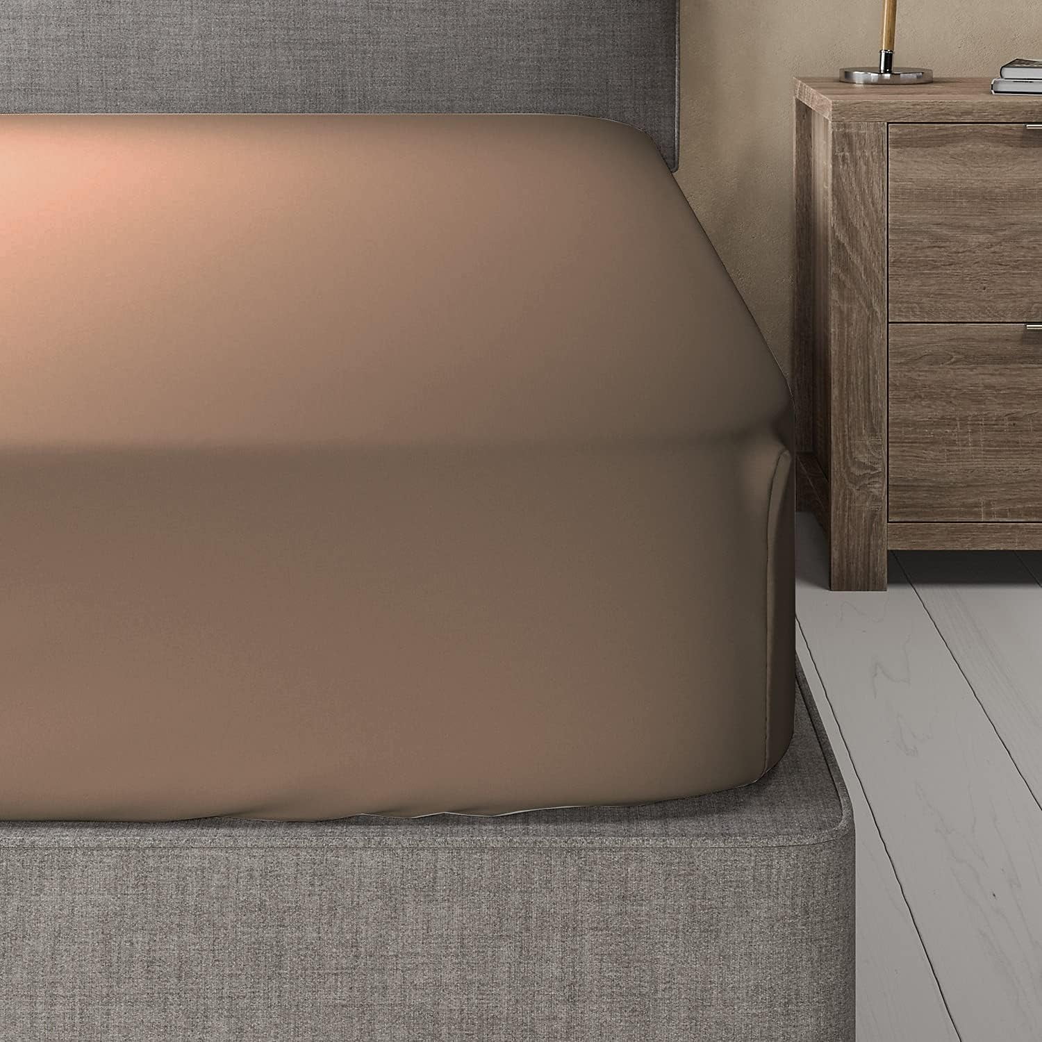 Sheetsnthings Viscose from Bamboo-Cotton Blended Fitted Sheet Only (Queen, Solid Taupe) Silky Soft 16-Inch Deep Pocket Bottom Sheet