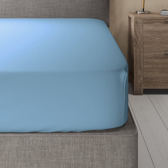 Sheetsnthings Viscose from Bamboo-Cotton Blended Fitted Sheet Only (Twin XL, Solid Blue) Silky Soft 16-Inch Deep Pocket Bottom Sheet