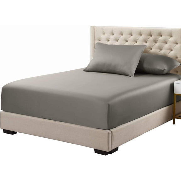 Sheetsnthings Viscose from Bamboo Fitted Bottom Sheet Only, Full Size, Deep Pocket, Extremely Soft Sheets, Solid Grey