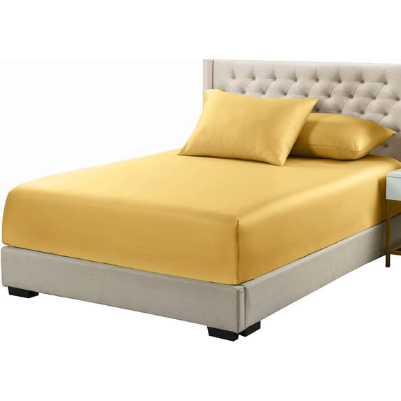 Sheetsnthings Viscose from Bamboo Fitted Bottom Sheet Only, King Size, Deep Pocket, Extremely Soft Sheets, Solid Gold