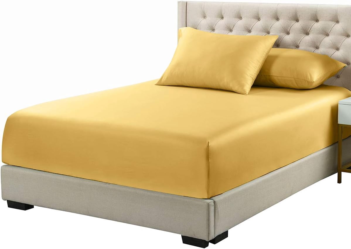 Sheetsnthings Viscose from Bamboo Fitted Bottom Sheet Only, Twin XL Size, Deep Pocket, Extremely Soft Sheets, Solid Gold