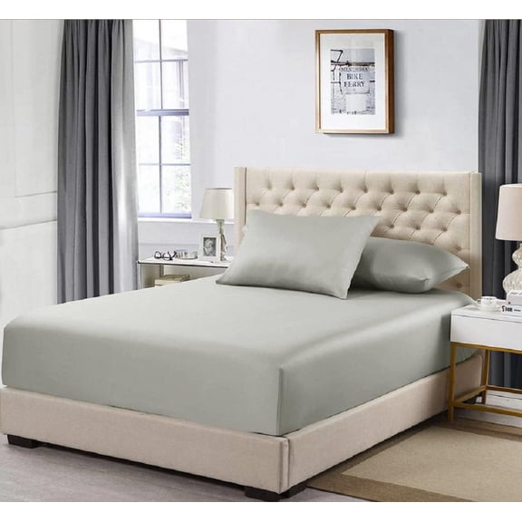 Sheetsntings Percale Fitted Sheet, Extra Deep Pocket (22 Inches) Queen Size Fitted Sheet Only, Solid Grey