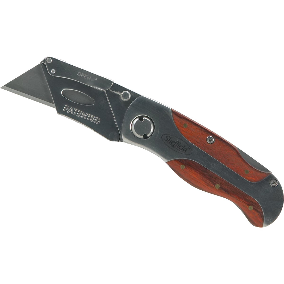 Sheffield 12115 Folding Utility Knife, Stocking Stuffers, Gifts for Men, Dad Gifts, Quick-Change Utility Knife Blades, Lightweight Hardwood Handle, Box Cutter, Cardboard Cutter