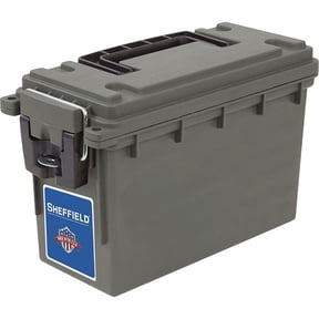 Sheffield 12626 Ammo Storage Box, Stackable .30 Cal Field Boxes, Water and Dust Resistant, Lockable Storage Box with Handle, Secures Hunting Gear, Supplies, and Bullets, Made in USA, Green, 1-Pack