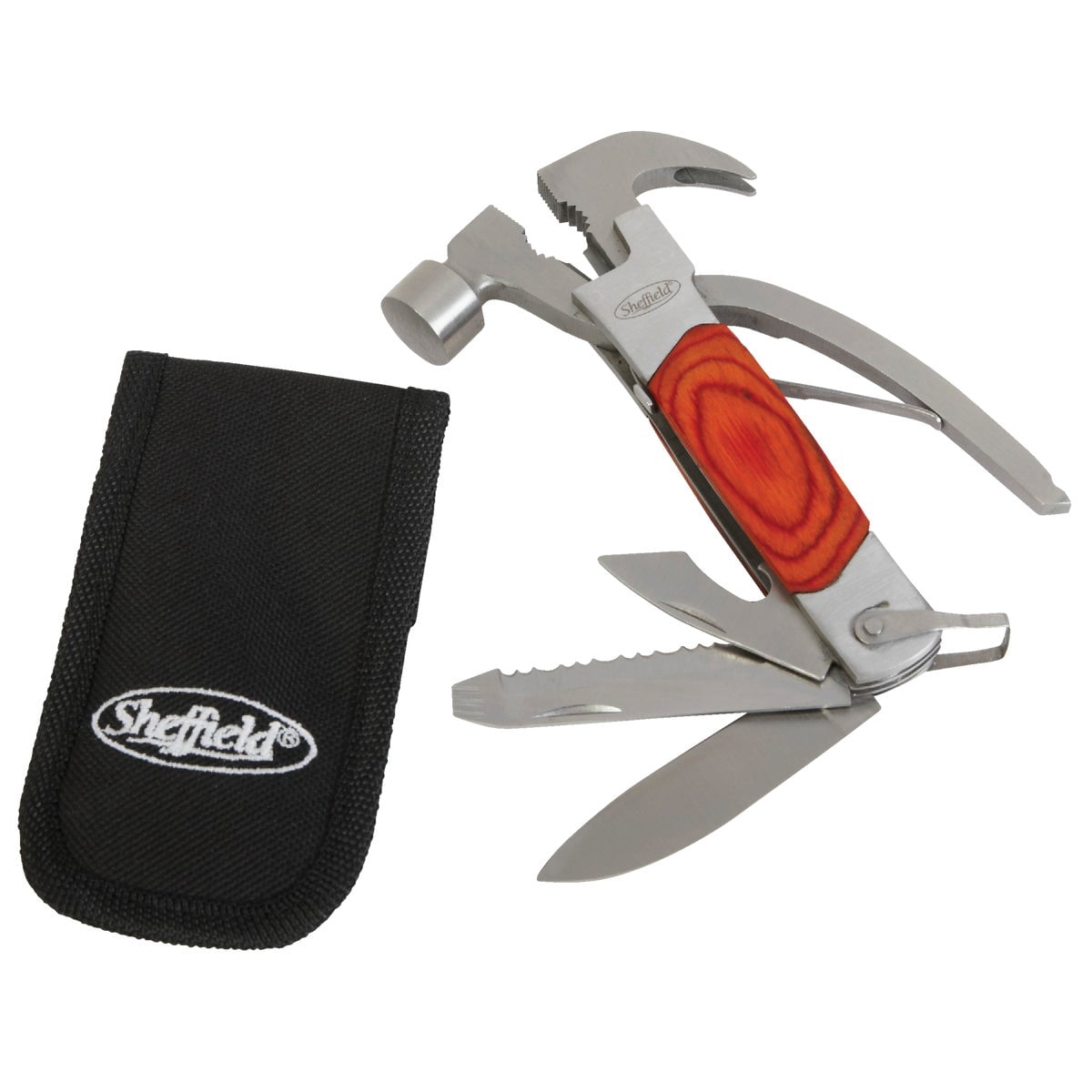 Sheffield 12913 14-in-1 Hammer Multi Tool, Stocking Stuffers, Gifts for Men, Dad Gifts, Multipurpose Tool for the Home, Camping Equipment, and Work, Hammer, Pliers, Survival Knife, & More