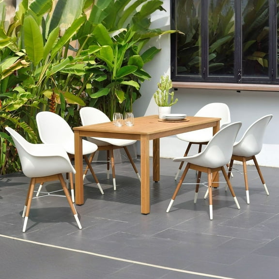Amazonia Sheffield 7-Piece Eucalyptus Patio Dining Set with 1 Table and 6 Chairs
