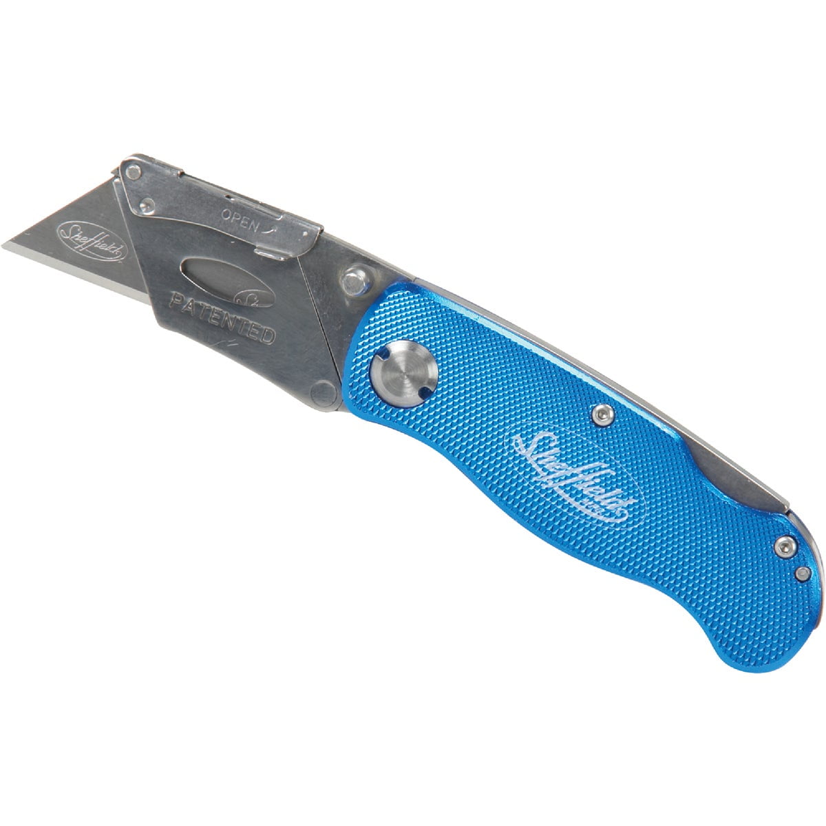 Sheffield Folding Utility Knife, Accepts Standard Utility Knife Blades, Box Cutter Aluminum Handle, Razor Blades Included, For Home, Office, Trades, and Warehouse
