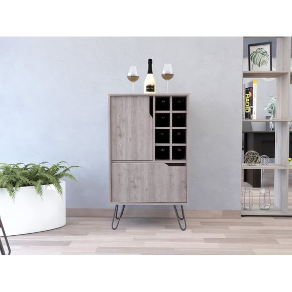 Sheffield L Bar C, Two Cabinet, Hairpin Legs, Eight Cubbies For liquor