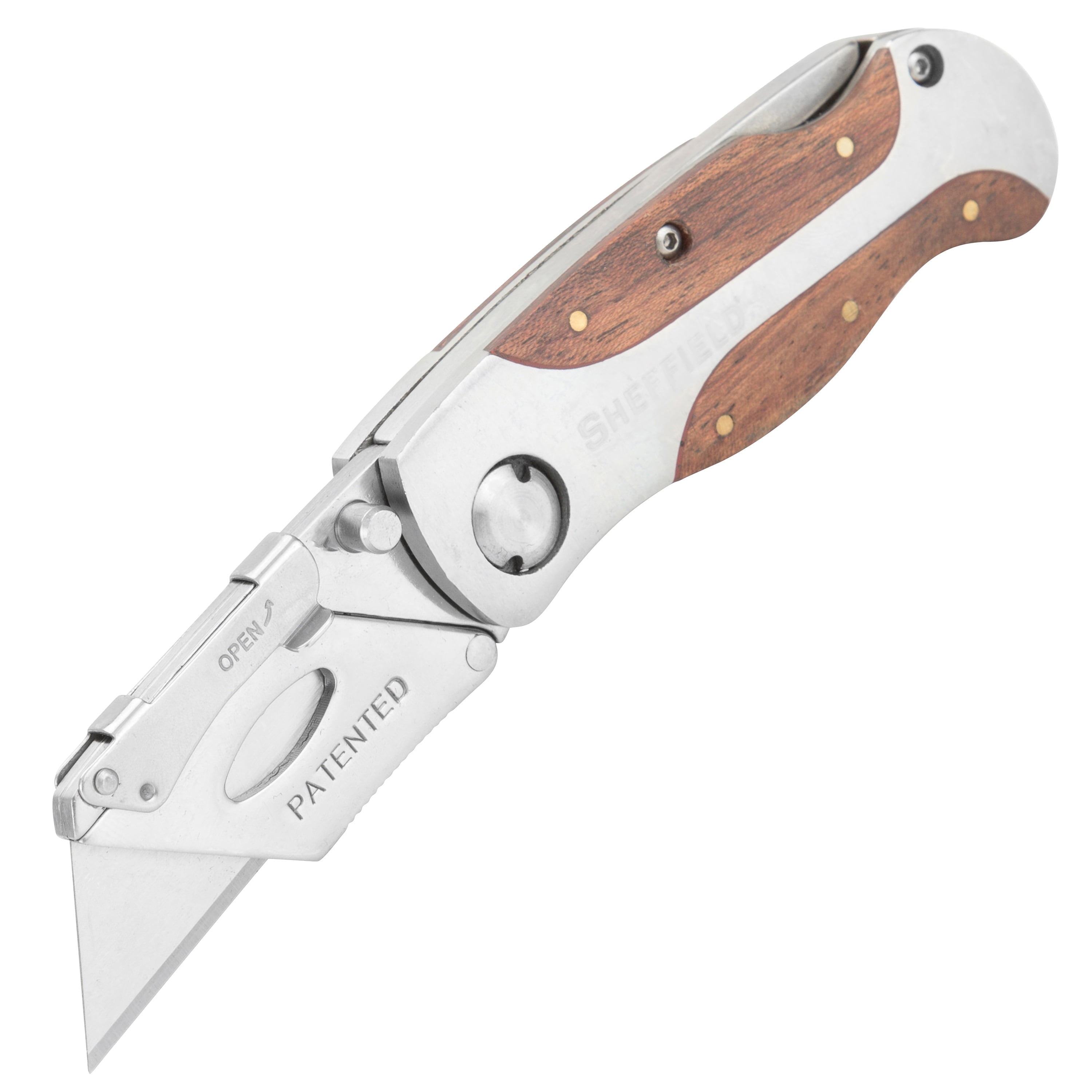 Sheffield Premium Quick Change Folding Utility Knife, 6 inch, Woodgrain Handle