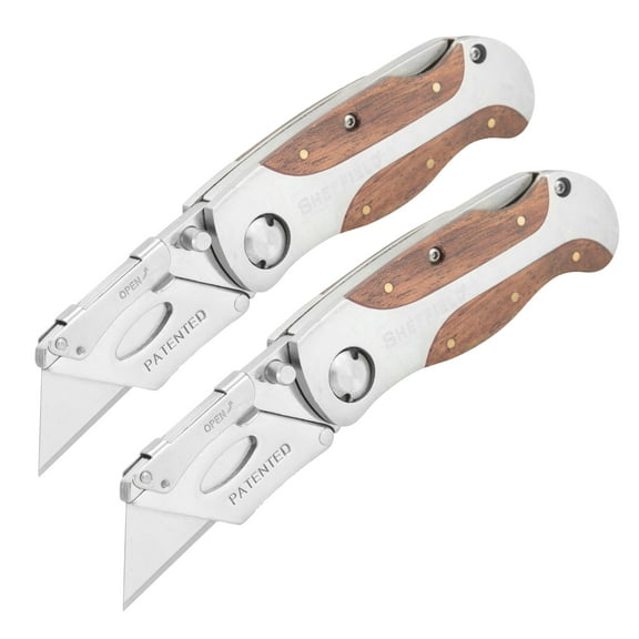 Sheffield Premium Quick Change Folding Utility Knife, 6 inch, Woodgrain Handle, 2 Pack
