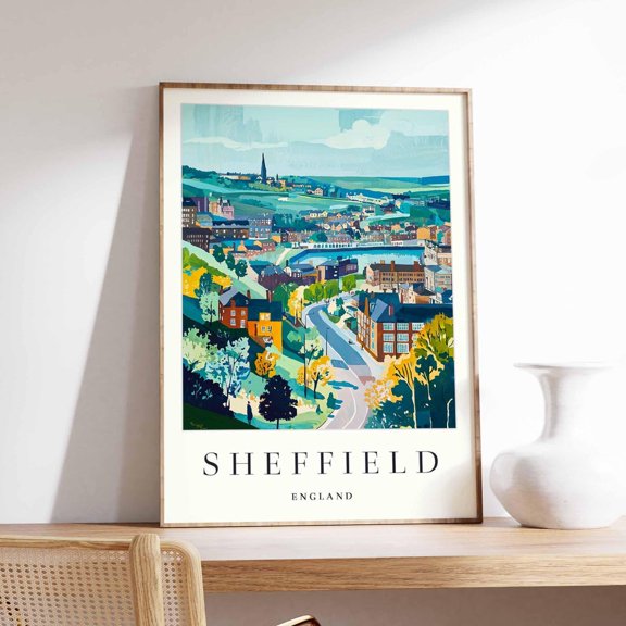 Sheffield Travel South Yorkshire England Cityscape Art, Unframed Paper Print