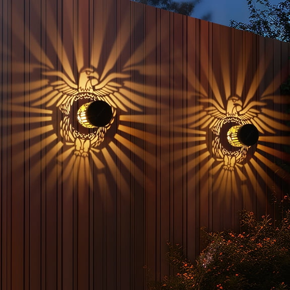 Govvep 2 pack Metal Solar Powered LED Solar Fence Lights: Eagle Pattern Waterproof Outdoor Wall & Deck Step Lighting for Garden, Patio & Backyard