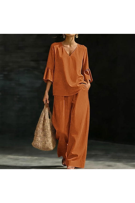 2 Piece Sets for Women Plus Size Women 2 Piece Suit Set Tie Waist Blazer & Straight Leg Pants Business Casual Outfit