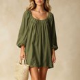 thumbnail image 1 of Sheghy Balloon Long Sleeve Round Neck Mini Dress Oversized Autumn Winter Everyday Wear Army Green M, 1 of 6
