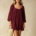thumbnail image 1 of Sheghy Balloon Long Sleeve Round Neck Mini Dress Oversized Autumn Winter Everyday Wear Wine XL, 1 of 6