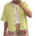 thumbnail image 1 of Sheghy Cardigan Sweaters for Women Cotton Crew Neck Knit Cardigan Solid Button Front 5/4 Sleeve Casual Top Yellow L, 1 of 5
