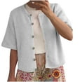 thumbnail image 1 of Sheghy Cardigan Sweaters for Women Dressy Casual Crew Neck Knit Cardigan Solid Button Front 5/4 Sleeve Casual Top Gray M, 1 of 5