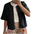 thumbnail image 1 of Sheghy Cardigan Sweaters for Women Dressy Crew Neck Knit Cardigan Solid Button Front 5/4 Sleeve Casual Top Black S, 1 of 5