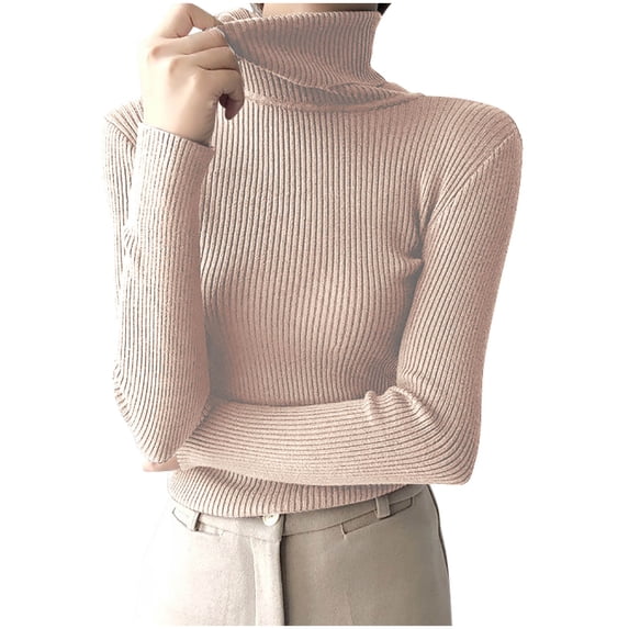Sheghy Cardigan Sweaters for Women Dressy Turtleneck Knit Sweater Solid Long Sleeve Pullover Basic Warm Top Pink Free Size