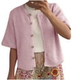 thumbnail image 1 of Sheghy Cardigan Sweaters for Women Trendy Crew Neck Knit Cardigan Solid Button Front 5/4 Sleeve Casual Top Pink L, 1 of 5