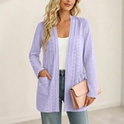 Sheghy Cardigan for Women with Pockets Solid Long Sleeve Pocket Casual Cardigan Top Purple S