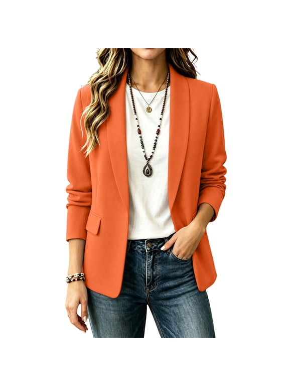 Coat for Women Wool Women's casual winter solid-color fitted lapel blazer cardigan top Orange L