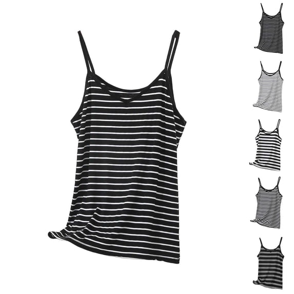 Sheghy Cotton Tank Top Women Plus Size 100%Cotton Modal Striped Cami, V Neck Sleeveless Casual Spring Summer Top White M