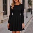 thumbnail image 1 of Sheghy Crew‑Neck Long‑Sleeve Fit‑and‑Flare Mini Dress Women Fall Party Outfit, 1 of 8
