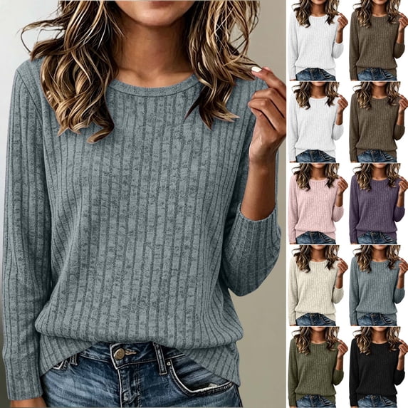 Sheghy Cute Hoodies All Cotton Women's Fashion Casual Solid Color Round Neck Top Winter Sleeves Long Sleeve Blouses Shirt Brown M