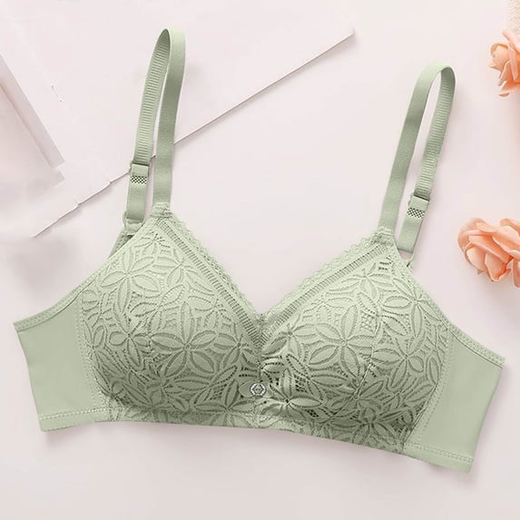Sheghy Embroidered Wireless Bra-Lace Back Hook Thin Comfort Bra/Popular Bras for Women 2025,Green