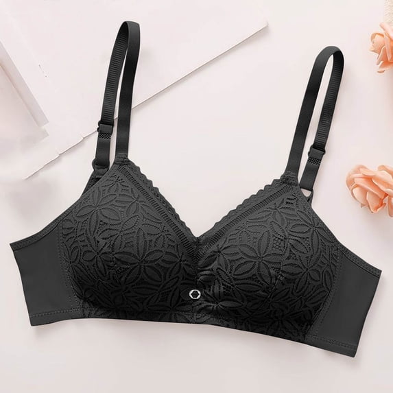 Sheghy Embroidered Wireless Bra-Lace Back Hook Thin Comfort Bra/Sports Bras Clearance,Black