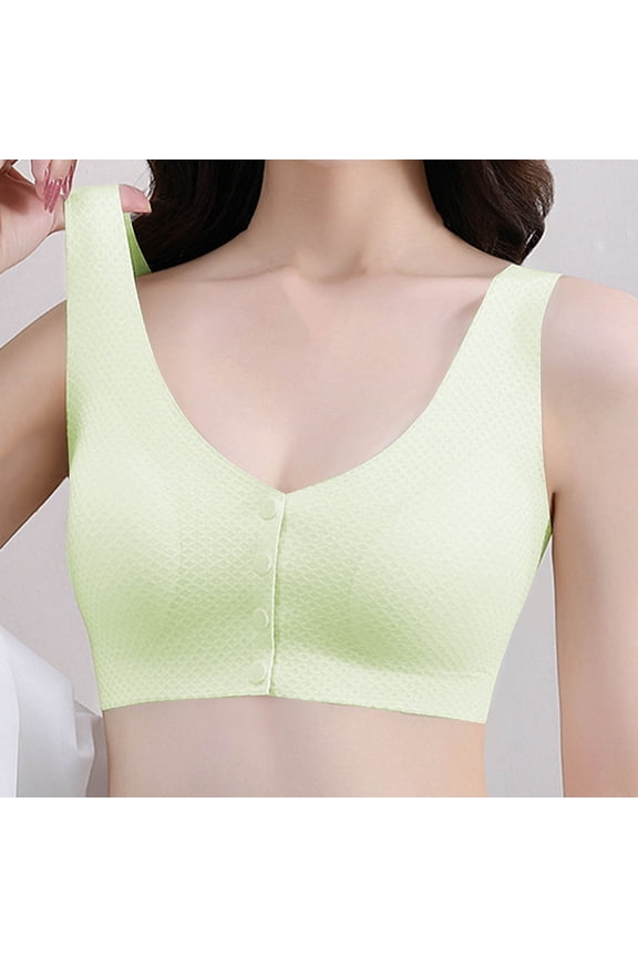 Everyday Bras with underwire for Women Women's BC Cup Mesh Plaid Plus Size Front Closure Thin Breathable Comfortable Wire-Free Bra,Green L