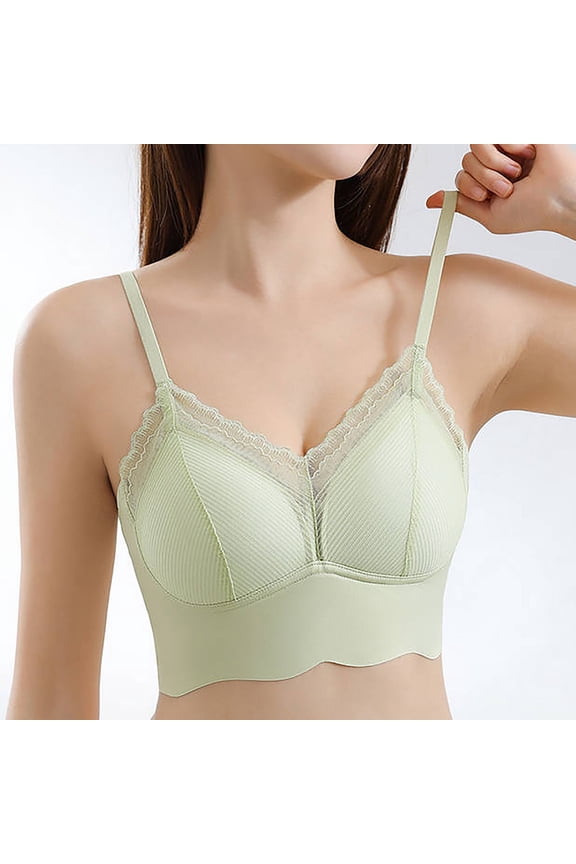 French Lace Bralette-Wireless Seamless Backless Comfort Bra/Sport Bras Plus Size,Green