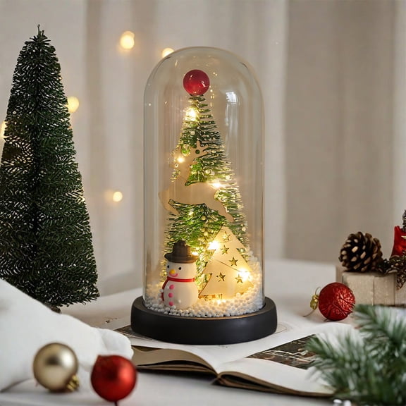 Sheghy Home Decorations for Living Room LED Christmas Tree Cloche Glass Dome Christmas Night Light Decorative,Light Emitting Snow Falling Small Christmas Tree Desktop Ornament,Christmas Clearance